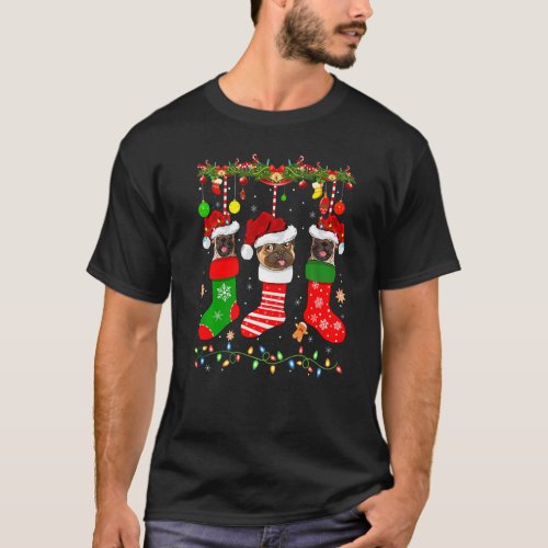 Pug In Christmas Socks Lighting Santa Pug Dog Chri T-Shirt