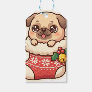 Pug in Christmas Stocking Gift Tag