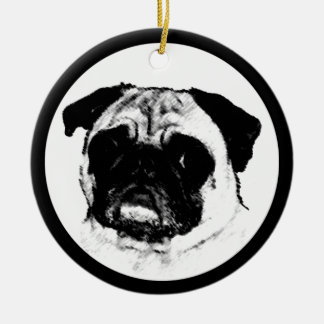 Pug in Circle Ceramic Ornament