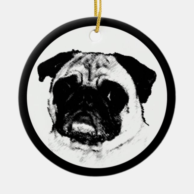 Pug in Circle Ceramic Ornament (Front)