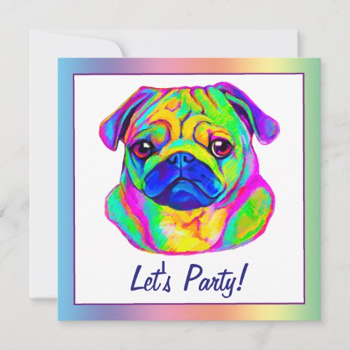 Pug in Colors Birthday Invitation