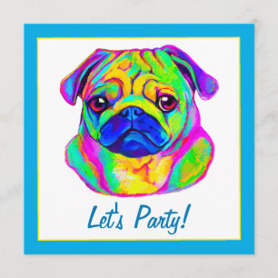 Pug in Colors Birthday Invitation