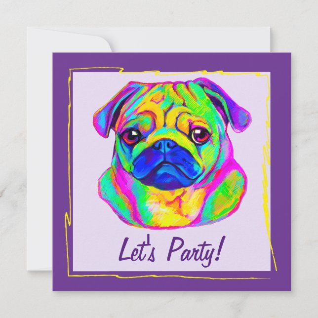Pug in Colors Birthday Invitation (Front)