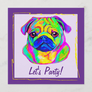 Pug in Colors Birthday Invitation
