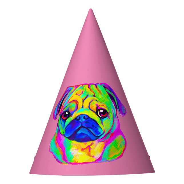 Pug in Colors Birthday Party Hat (Front)