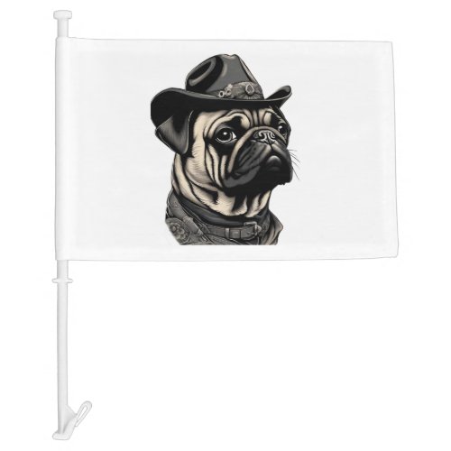 Pug in cowboy hat Classic T_Shirt Car Flag