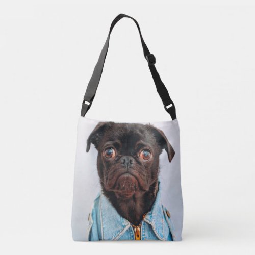 Pug in Denim Jackey Cute Adorable Dog Puppy Crossbody Bag