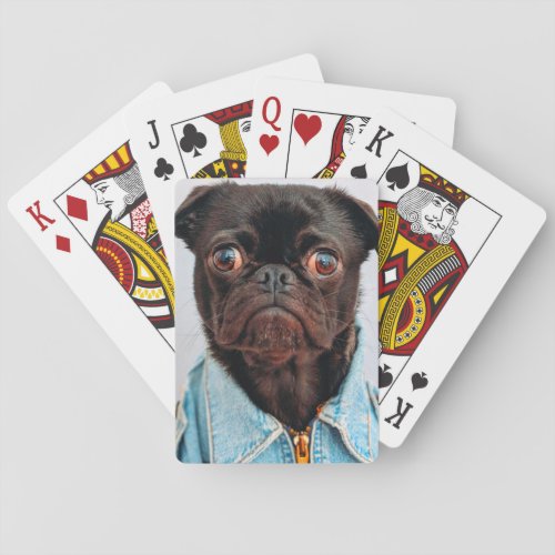 Pug in Denim Jackey Cute Adorable Dog Puppy Poker Cards