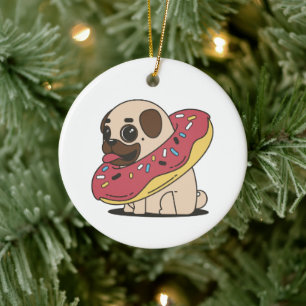 Pug In Doughnut Ceramic Ornament