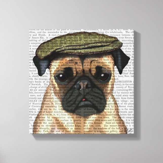Pug in Flat Cap Canvas Print (Front)