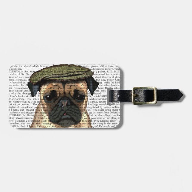 Pug in Flat Cap Luggage Tag (Front Horizontal)