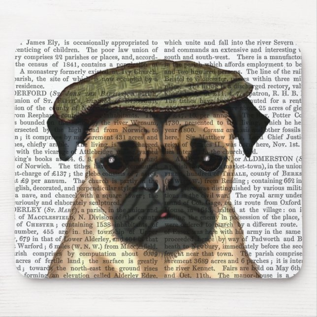 Pug in Flat Cap Mouse Pad (Front)