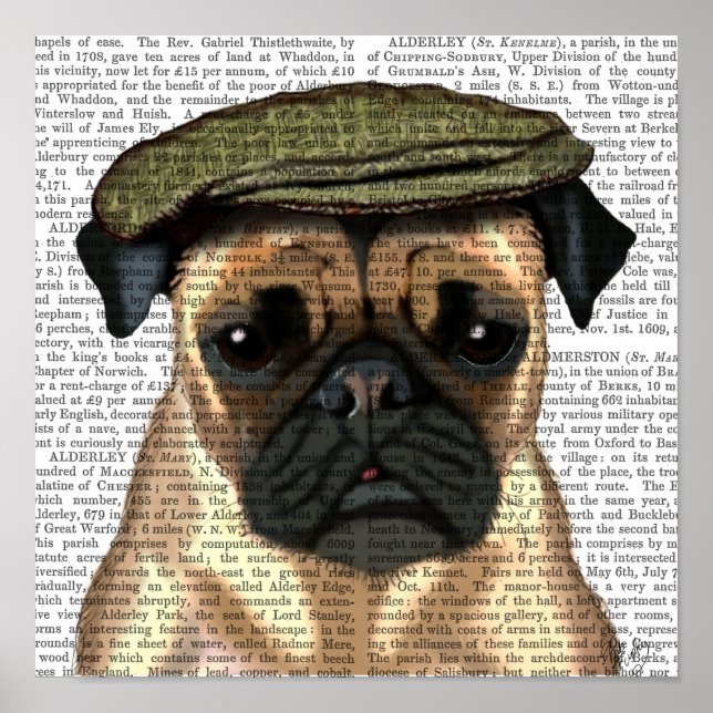 Pug in Flat Cap Poster (Front)