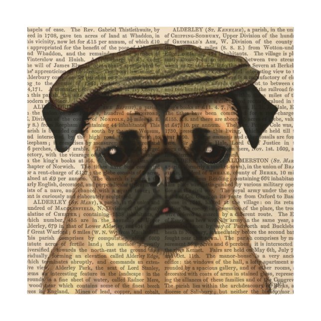 Pug in Flat Cap Wood Wall Decor (Front)