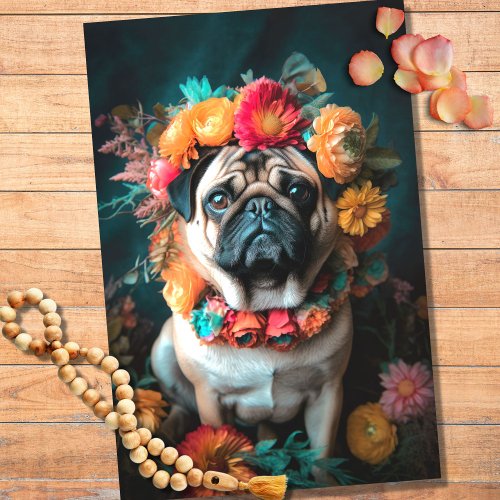 Pug in Florals 2 Decoupage Paper