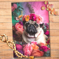 Pug in Florals 3 Decoupage Paper