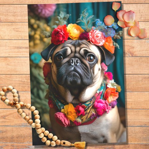 Pug in Florals 4 Decoupage Paper