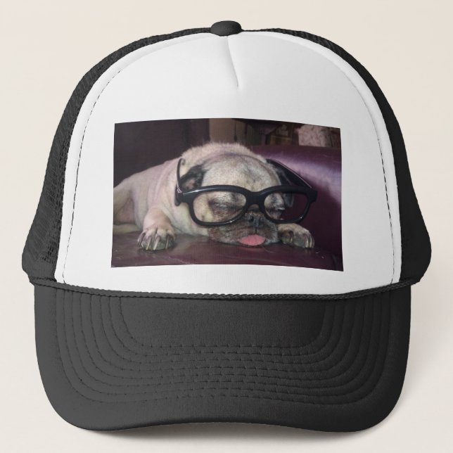 Pug In Glasses Trucker Hat (Front)