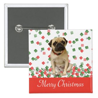 Pug in Hand Painted Christmas Confetti 2 Inch Square Button