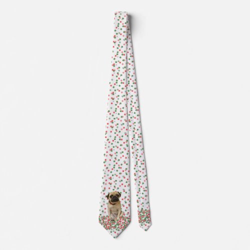 Pug in Hand Painted Christmas Confetti Neck Tie