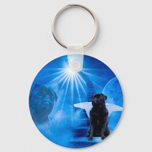 Pug in Heaven as Angel Sympathy Keychain