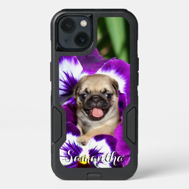 Pug in Pansies Otterbox phone case (Back)
