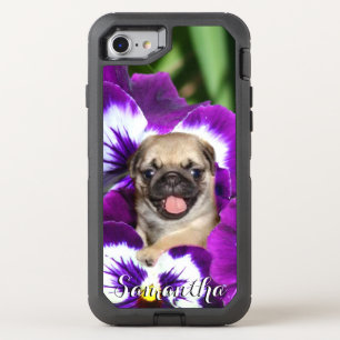 Pug in Pansies Otterbox phone Defender iPhone SE/8/7 Case