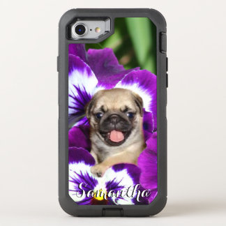 Pug in Pansies Otterbox phone Defender iPhone SE/8/7 Case