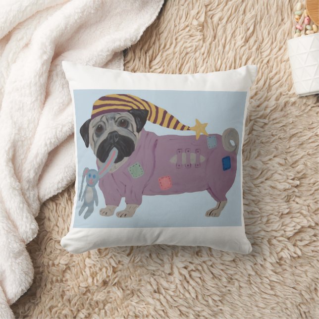 Pug in PJs  Throw Pillow (Blanket)