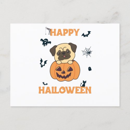 Pug In Pumpkin Sweet Dogs Happy Halloween Postcard