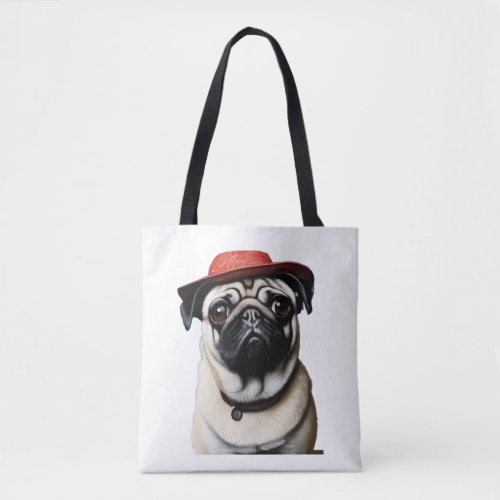 Pug in red hat Classic T_Shirt Tote Bag