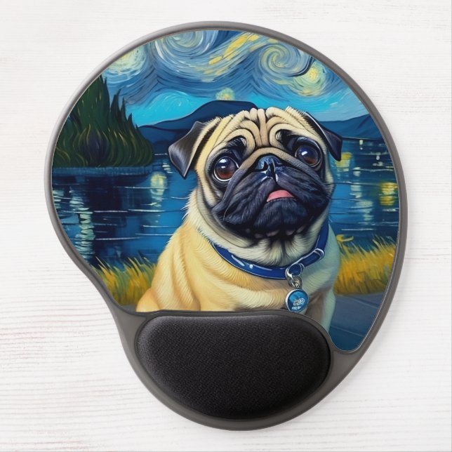 Pug in Starry Night Gel Mouse Pad (Front)
