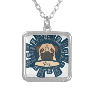 pug in the city silver plated necklace