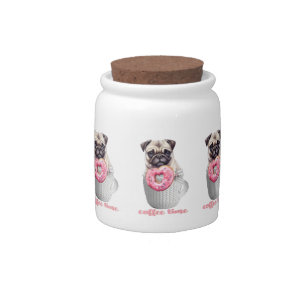 Pug in the Cup with Donat: Coffee Time Candy Jar