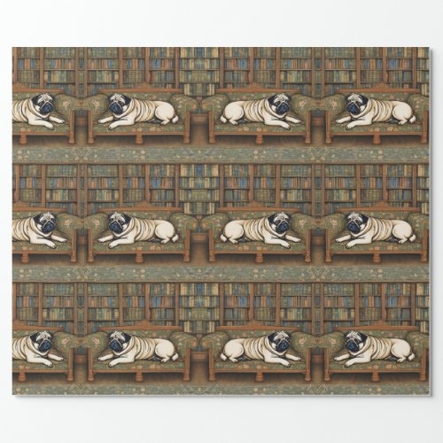 Pug In The Library Wrapping Paper 
