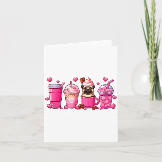 Pug Inside Cup Coffees Lover Valentines Day Heart  Card (Front)