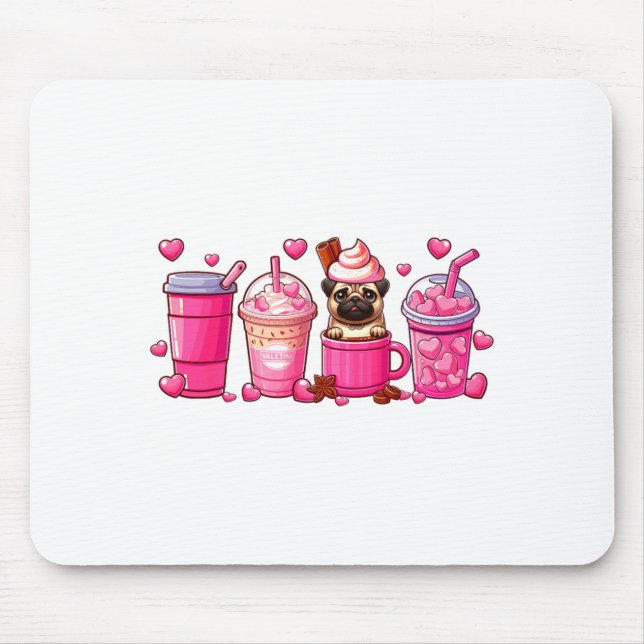 Pug Inside Cup Coffees Lover Valentines Day Heart  Mouse Pad (Front)