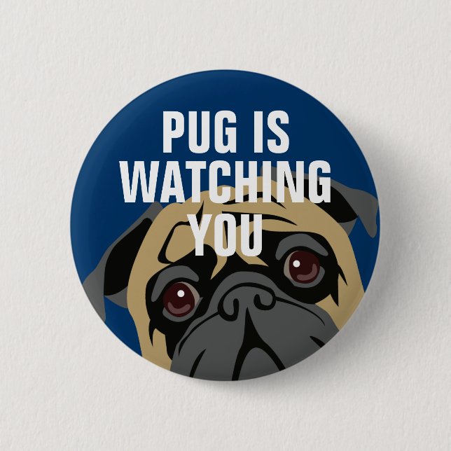 Pug Is Watching Pinback Button (Front)