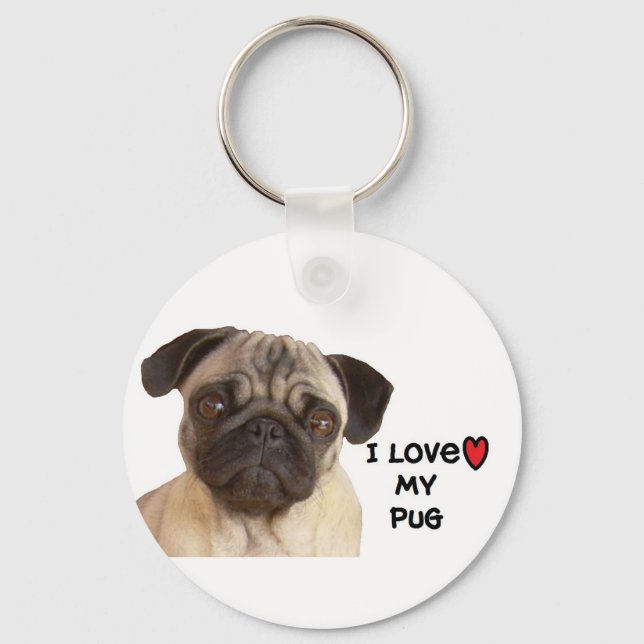 Pug Keychain"I love my Pug Keychain (Front)
