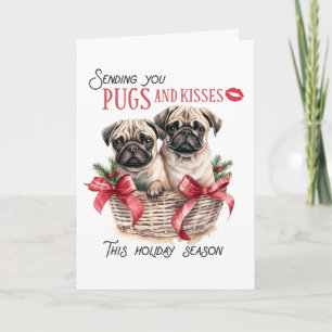 Pug & Kisses Christmas, 5" x 7" Greeting Card