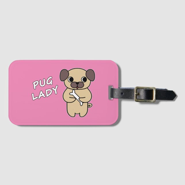 PUG LADY - Pink Luggage Tag (Front Horizontal)