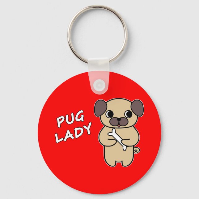 PUG LADY - Red Keychain (Front)