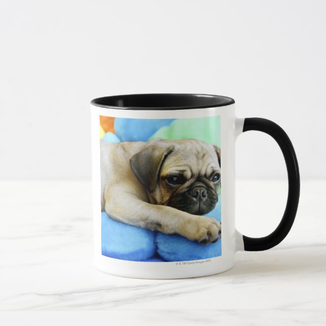 Pug laying on pillows mug (Right)