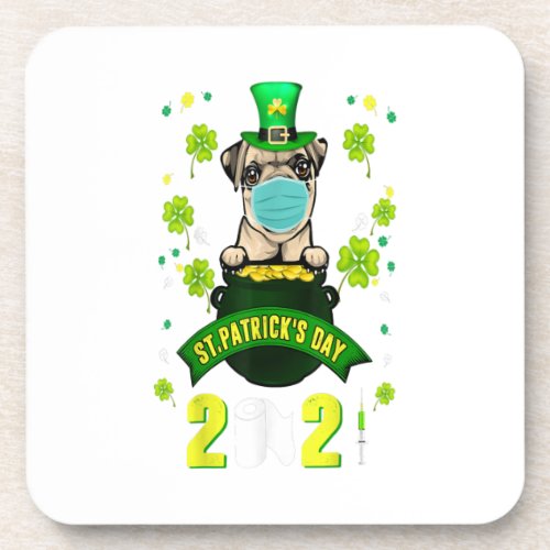 Pug Leprechaun Dog Lover Face Mask St Patricks Day Beverage Coaster