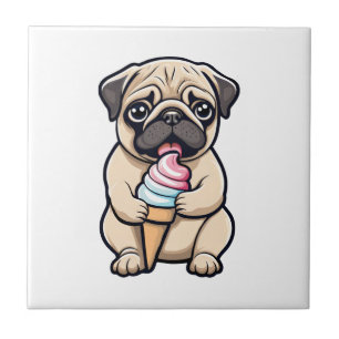 Pug licking ice cream ceramic tile
