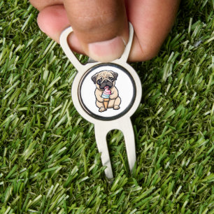 Pug licking ice cream divot tool
