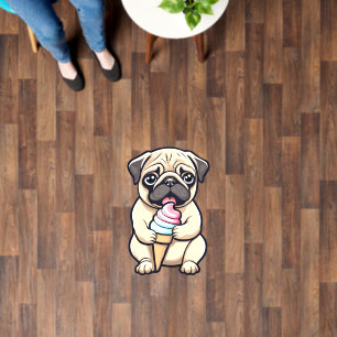 Pug licking ice cream floor decals