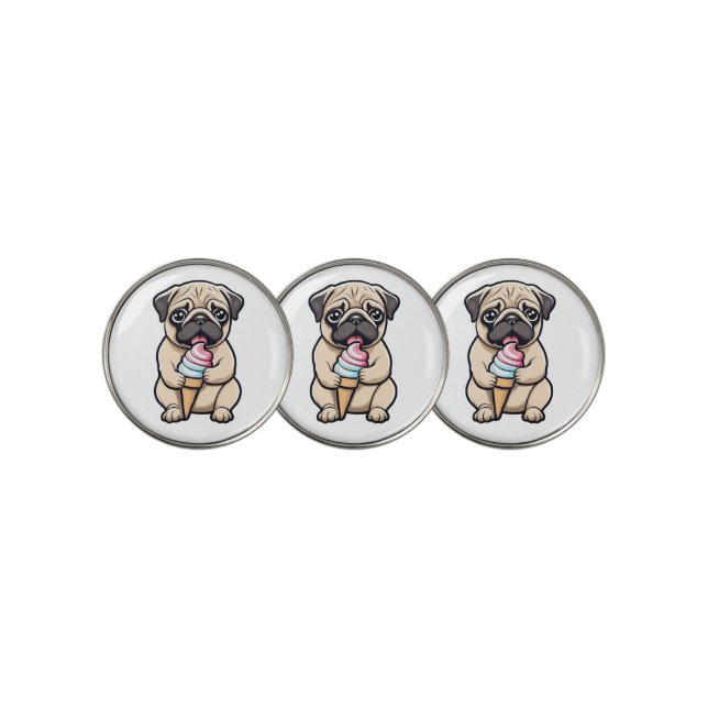 Pug licking ice cream golf ball marker (3 Up)