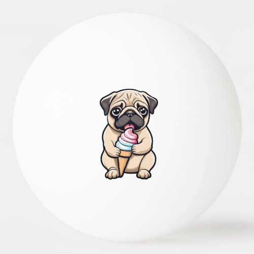 Pug licking ice cream ping pong ball