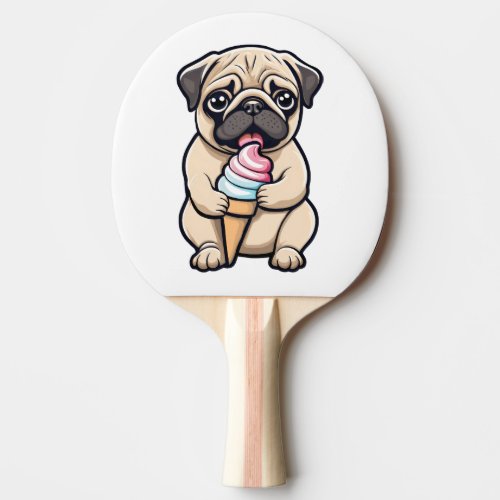 Pug licking ice cream ping pong paddle